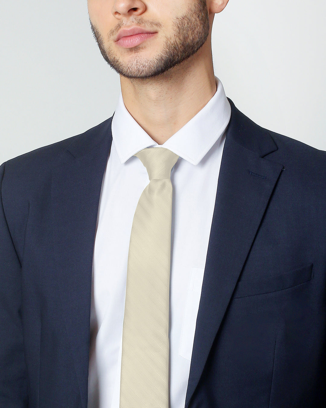 Silk Blend Chevron Slim Tie - Mod White