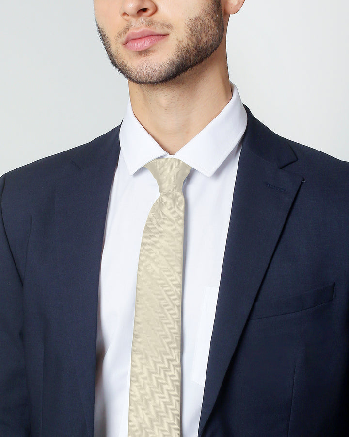 Silk Blend Chevron Slim Tie - Mod White