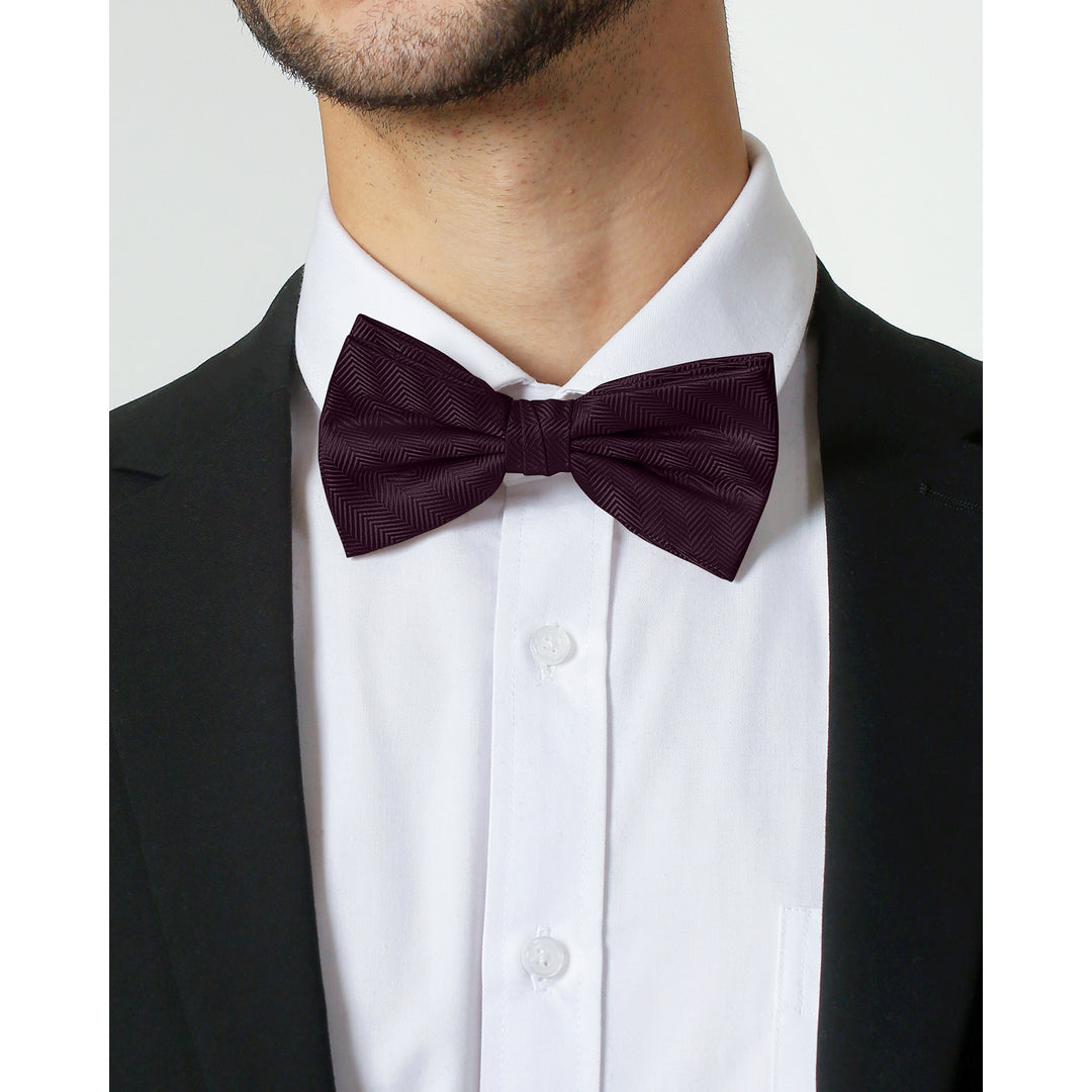Silk Blend Chevron Banded Bow Tie - Bordeaux