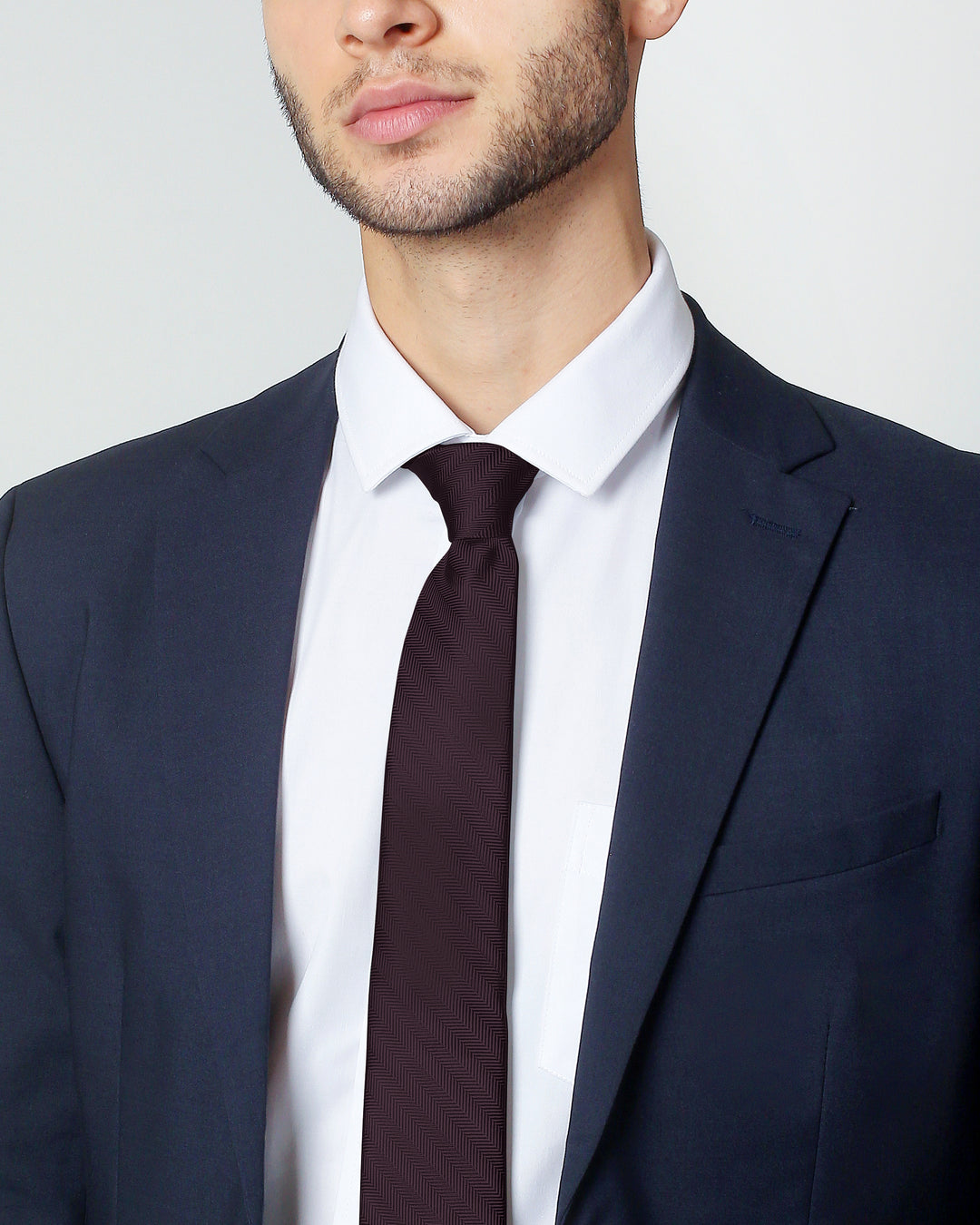 Silk Blend Chevron Slim Tie - Bordeaux