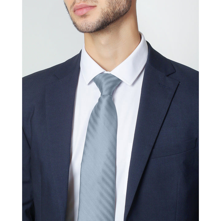 Silk Blend Chevron Tie - Dusty Blue