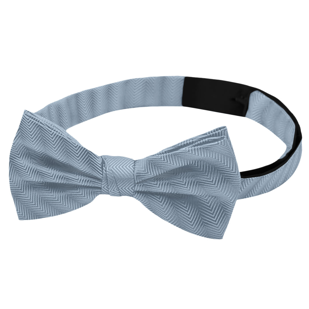 Silk Blend Chevron Banded Bow Tie - Dusty Blue