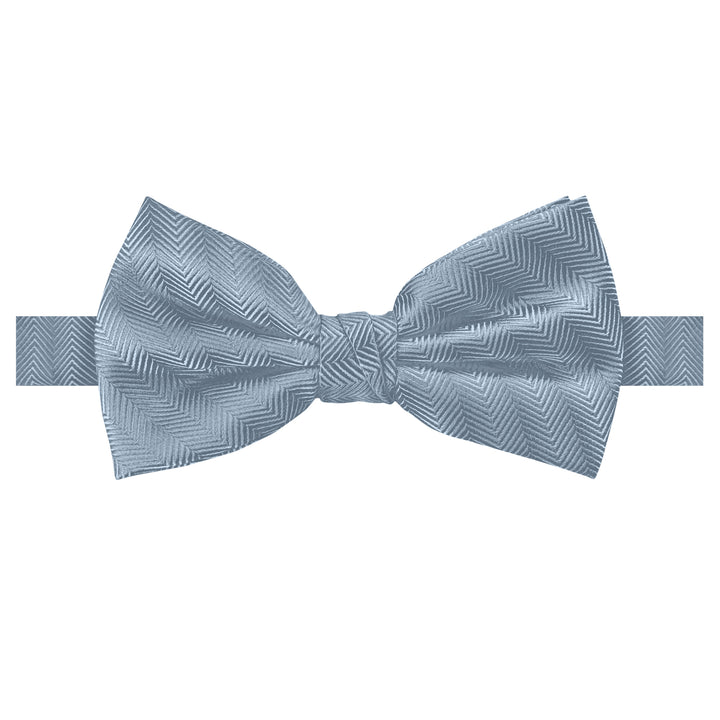 Silk Blend Chevron Banded Bow Tie - Dusty Blue