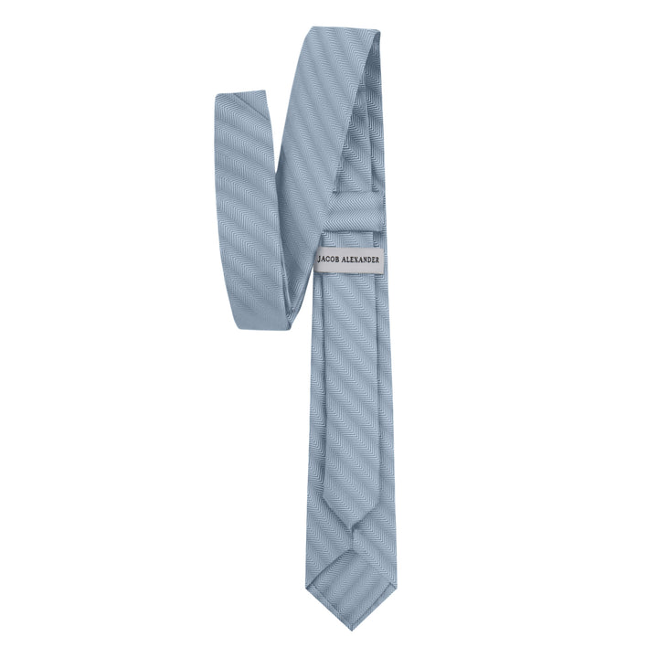 Silk Blend Chevron Slim Tie - Dusty Blue