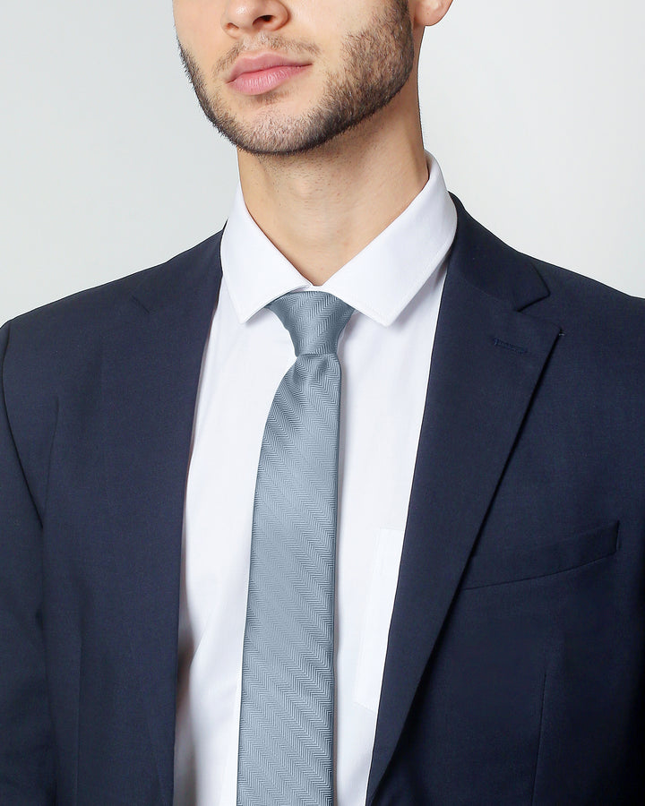 Silk Blend Chevron Slim Tie - Dusty Blue