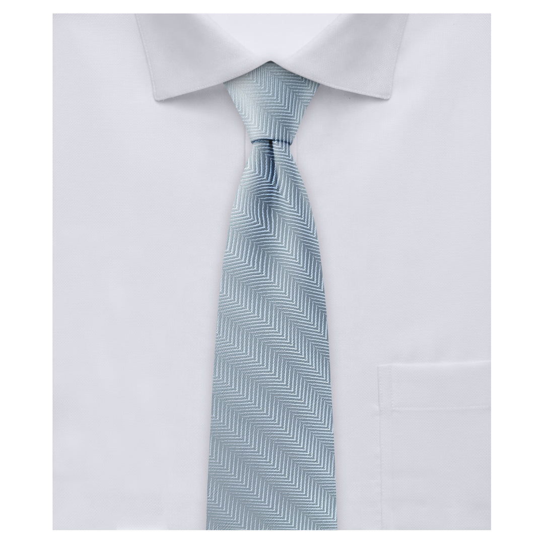 Silk Blend Chevron Slim Tie - Dusty Blue