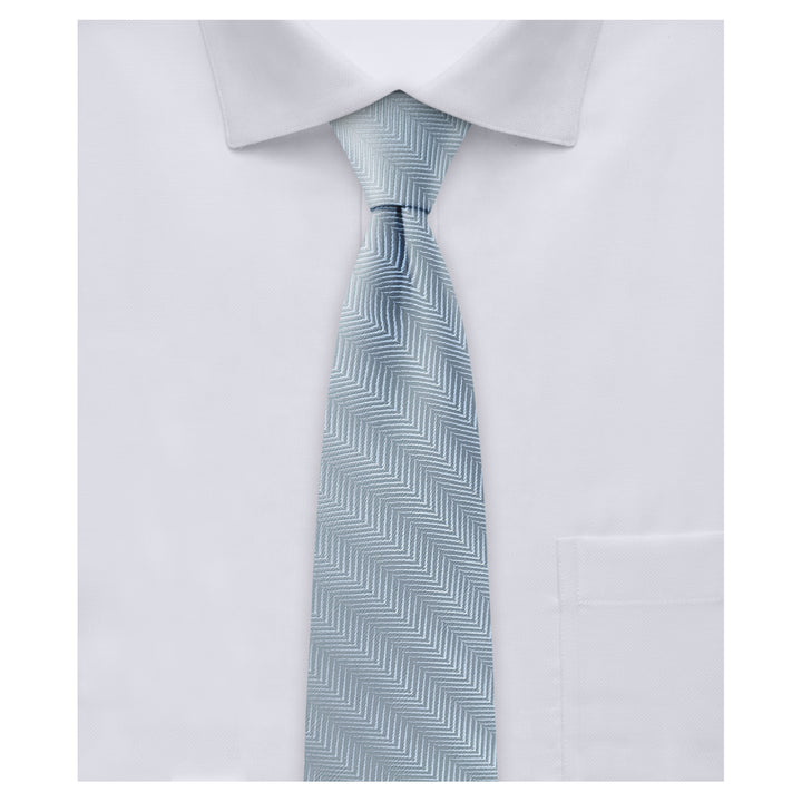 Silk Blend Chevron Slim Tie - Dusty Blue