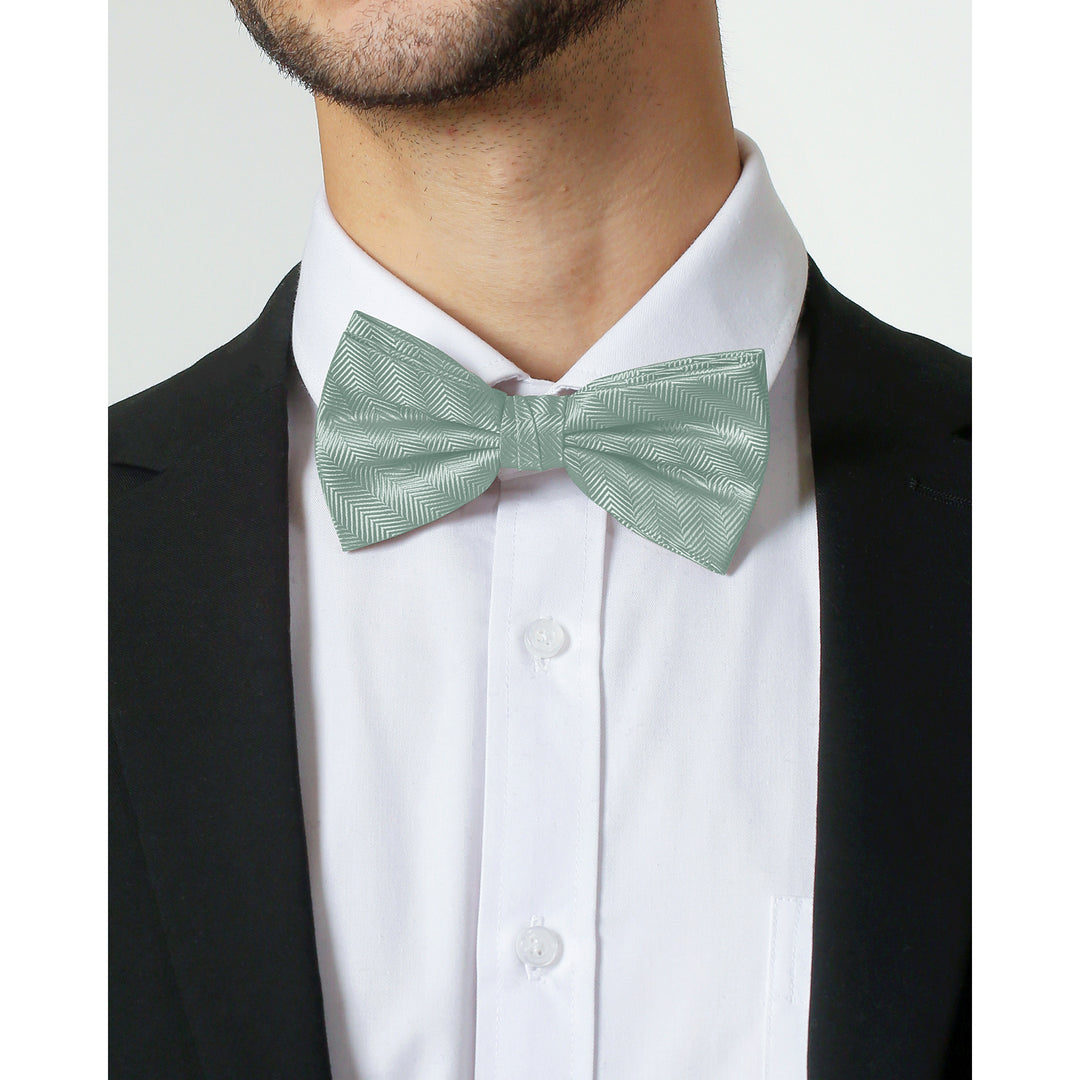 Silk Blend Chevron Banded Bow Tie - Sage Mist