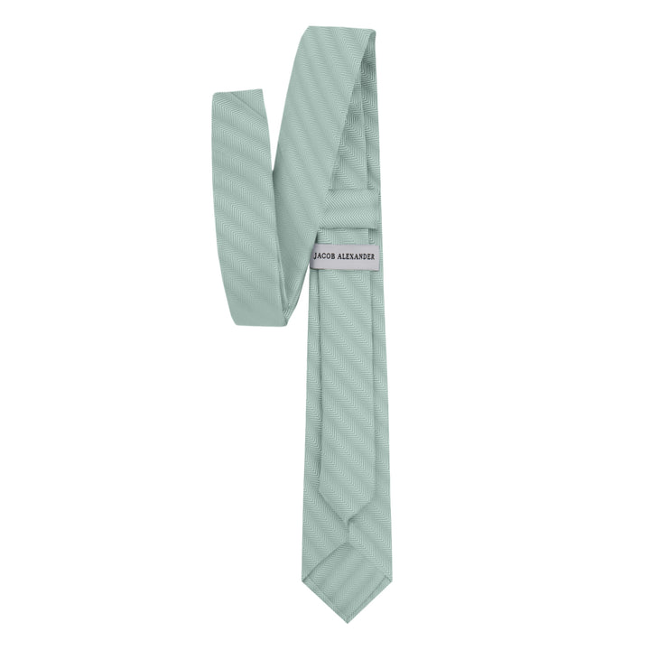 Silk Blend Chevron Slim Tie - Sage Mist
