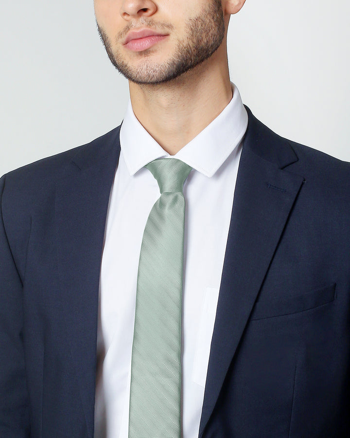 Silk Blend Chevron Slim Tie - Sage Mist