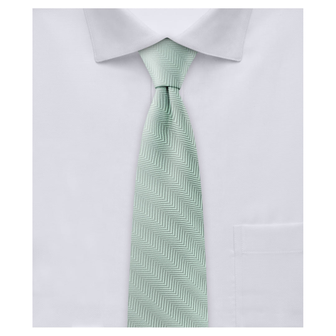 Silk Blend Chevron Slim Tie - Sage Mist