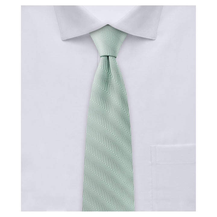 Silk Blend Chevron Slim Tie - Sage Mist