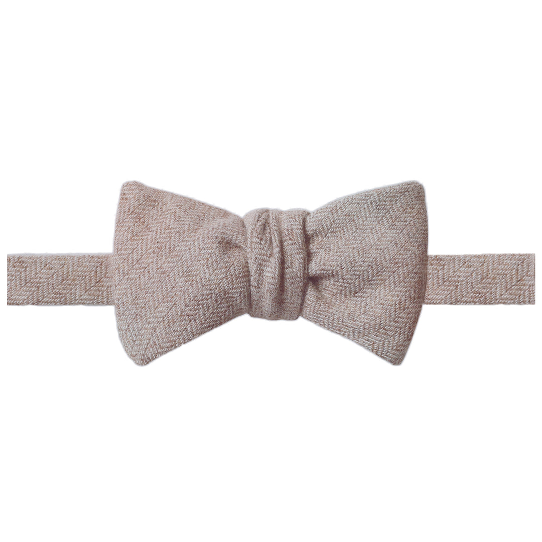 Wool Blend Herringbone Self-Tie Bow Tie - Tan/White
