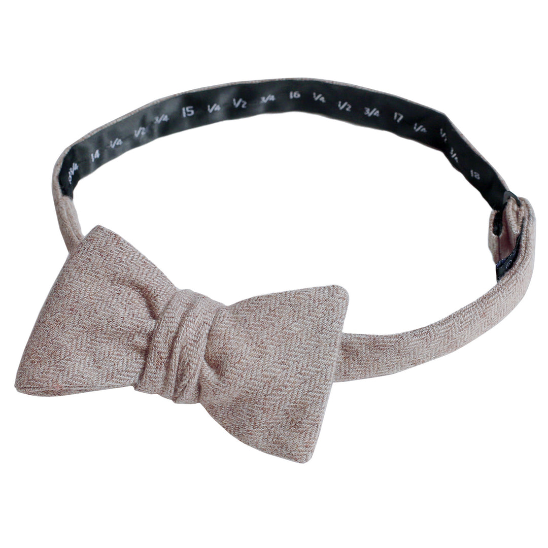 Wool Blend Herringbone Self-Tie Bow Tie - Tan/White