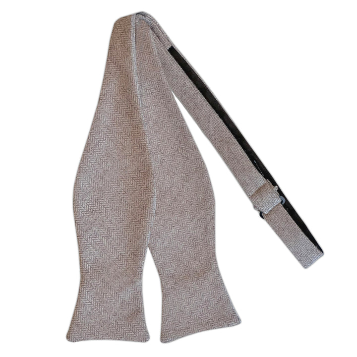 Wool Blend Herringbone Self-Tie Bow Tie - Tan/White