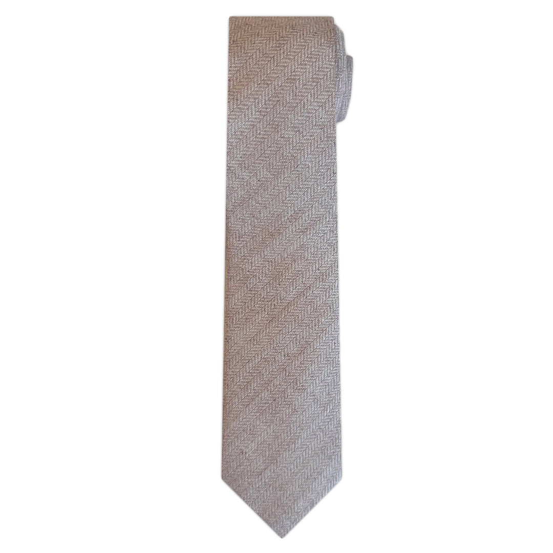 Wool Blend Herringbone Slim Tie - Tan/White