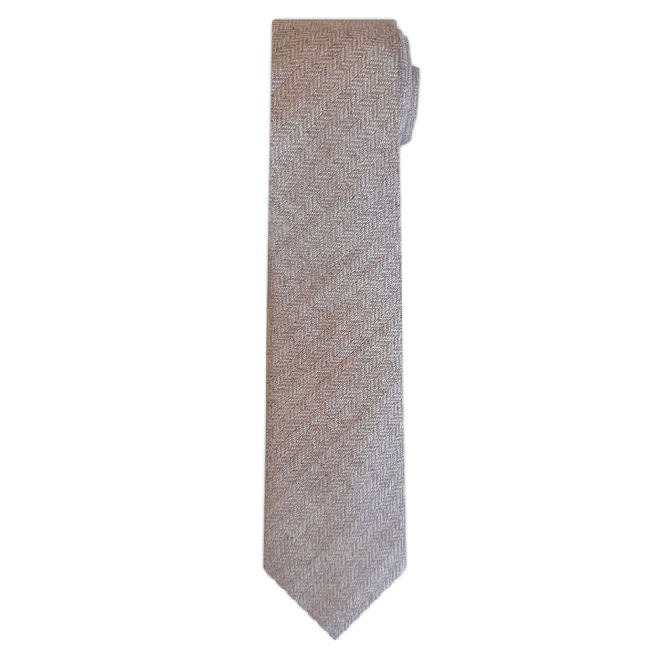 Wool Blend Herringbone Slim Tie - Tan/White