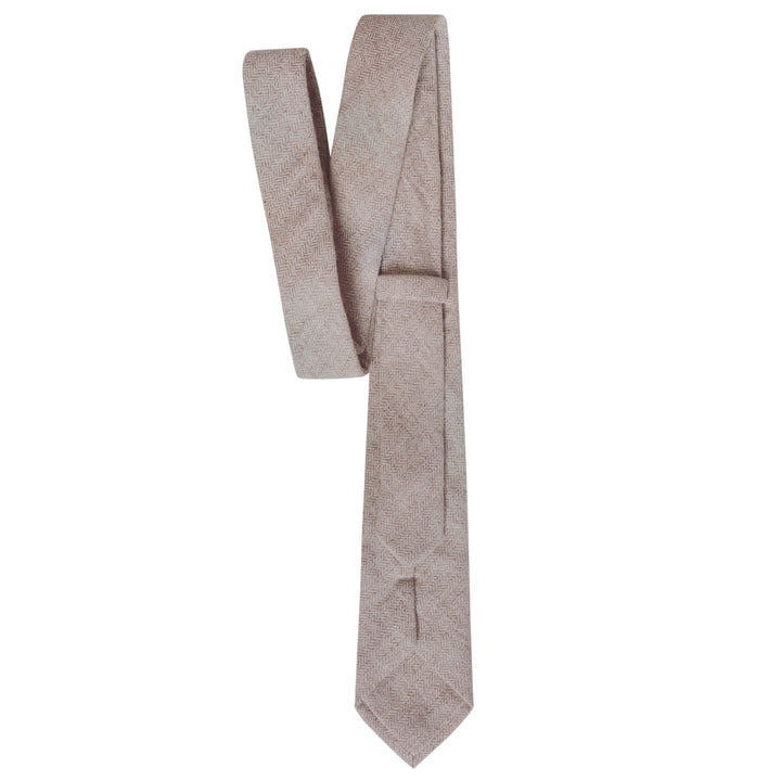 Wool Blend Herringbone Slim Tie - Tan/White