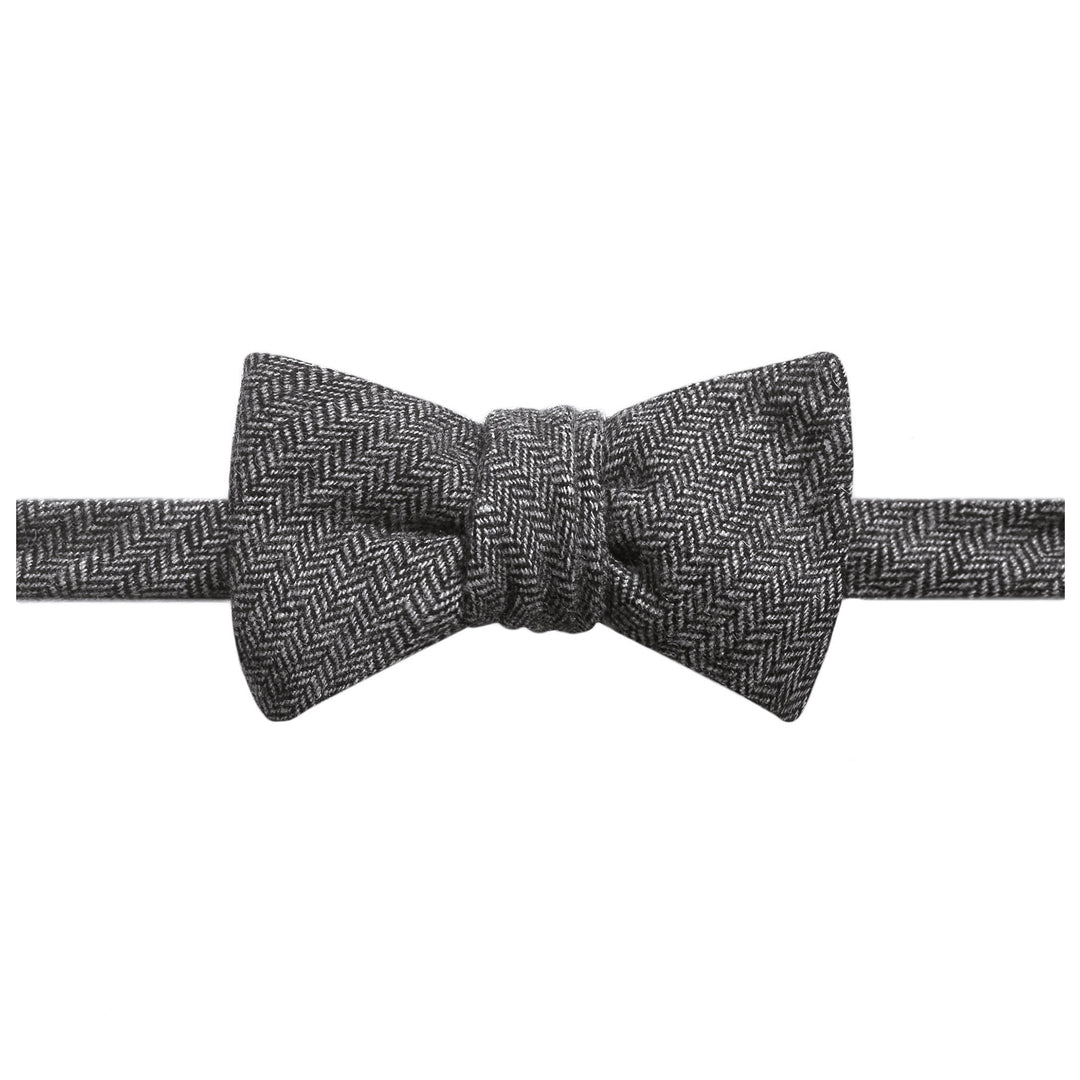 Wool Blend Herringbone Self-Tie Bow Tie - Black/Gray