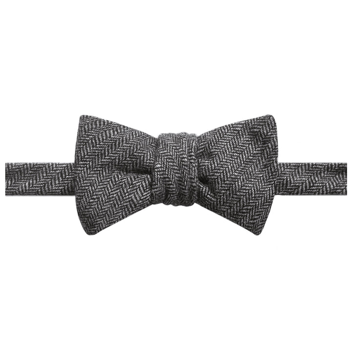 Wool Blend Herringbone Self-Tie Bow Tie - Black/Gray