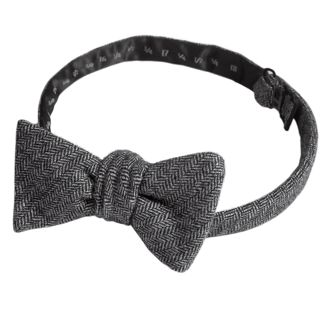 Wool Blend Herringbone Self-Tie Bow Tie - Black/Gray