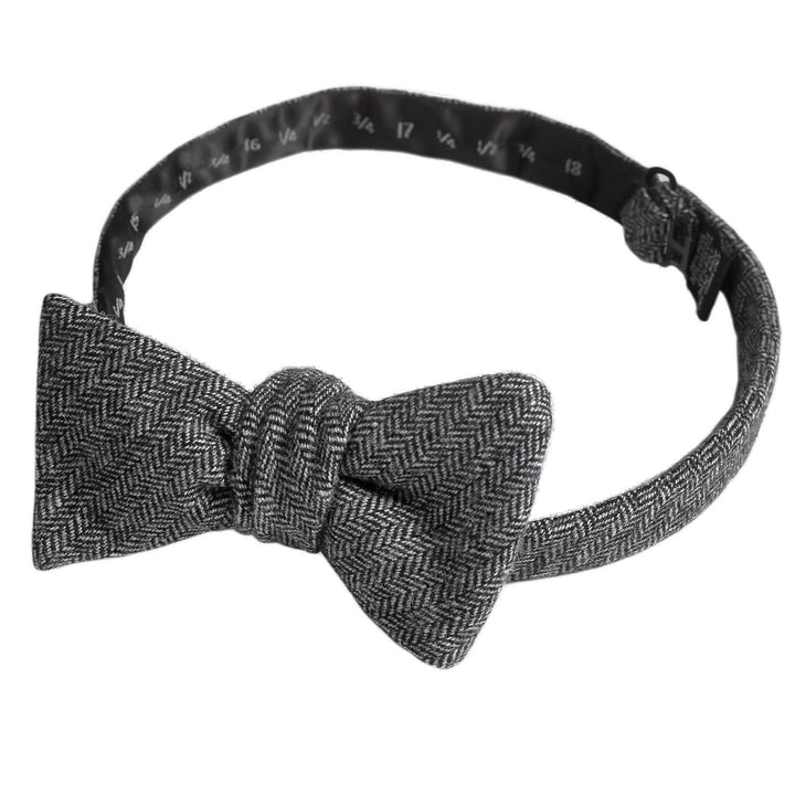 Wool Blend Herringbone Self-Tie Bow Tie - Black/Gray