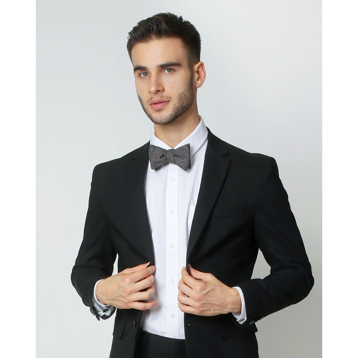 Wool Blend Herringbone Self-Tie Bow Tie - Black/Gray