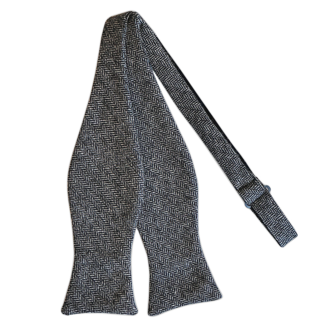 Wool Blend Herringbone Self-Tie Bow Tie - Black/Gray
