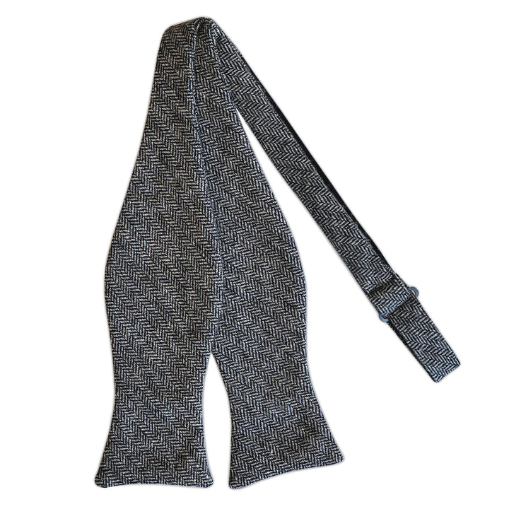 Wool Blend Herringbone Self-Tie Bow Tie - Black/Gray