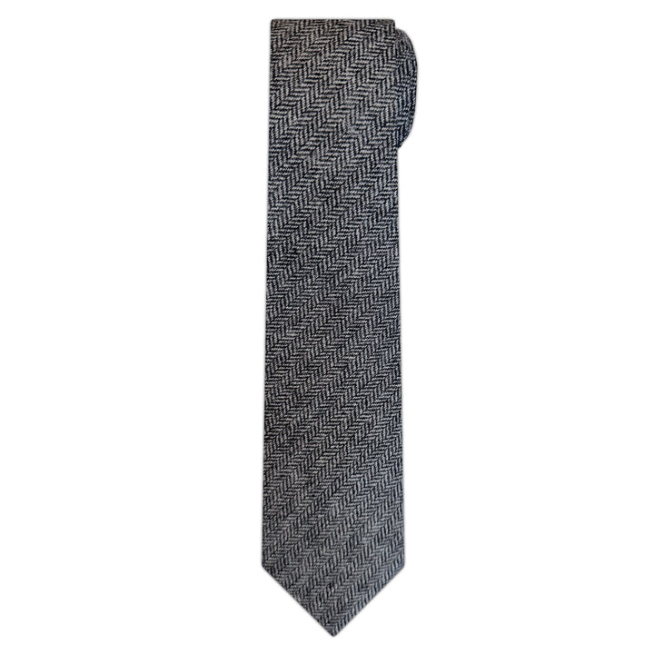 Wool Blend Herringbone Slim Tie - Black/Gray