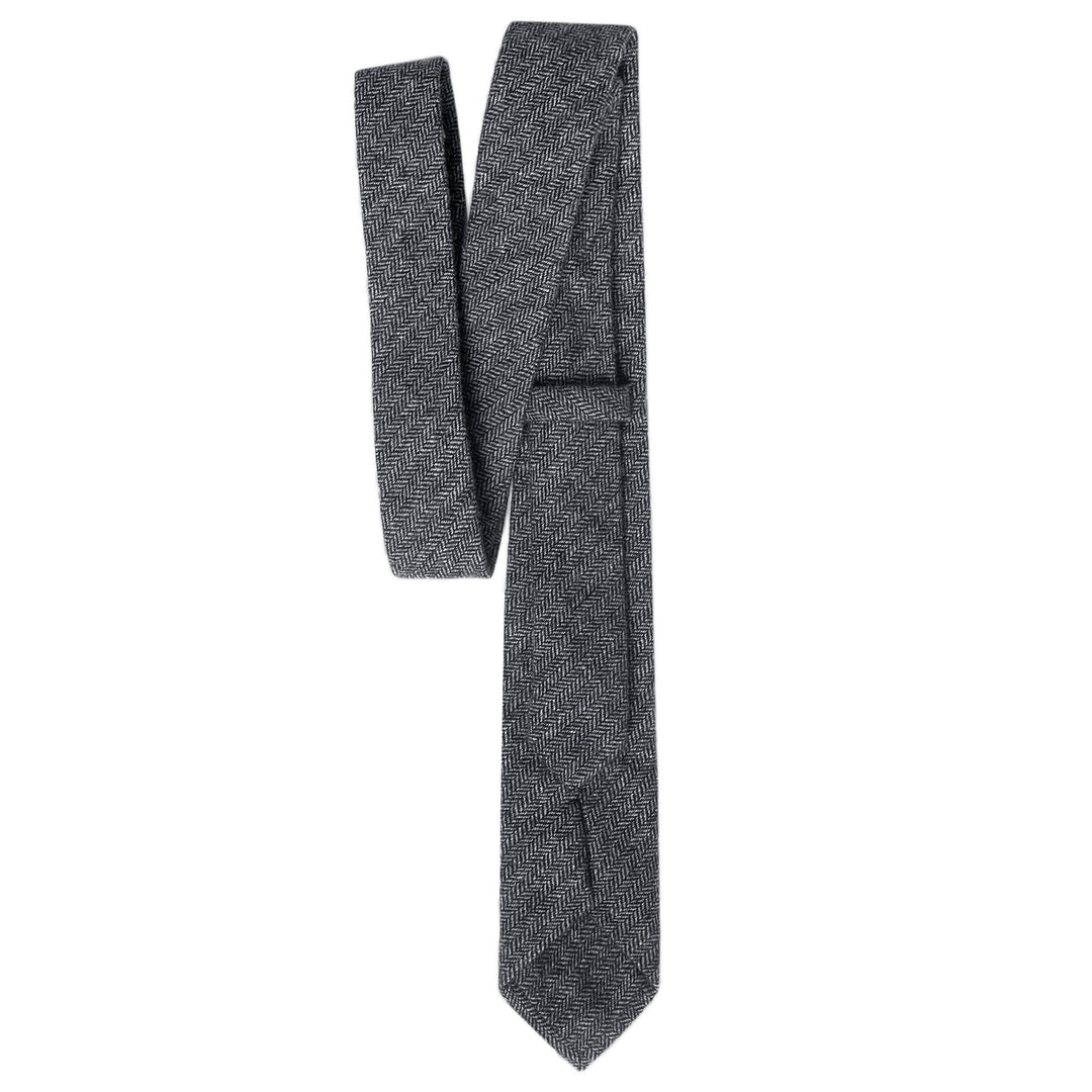 Wool Blend Herringbone Slim Tie - Black/Gray