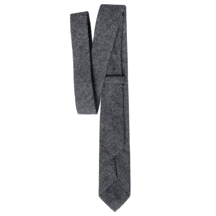 Wool Blend Herringbone Slim Tie - Black/Gray