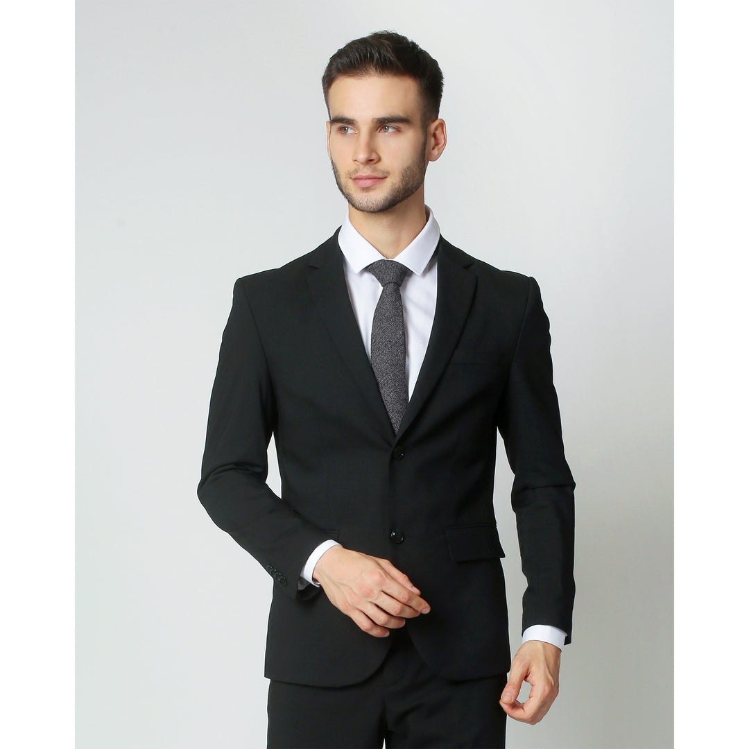 Wool Blend Herringbone Slim Tie - Black/Gray