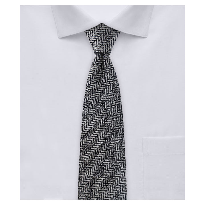 Wool Blend Herringbone Slim Tie - Black/Gray