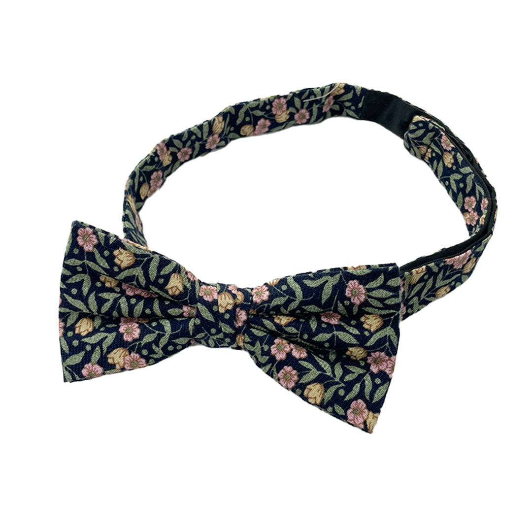 Meadow Floral Banded Bow Tie - Green/Navy