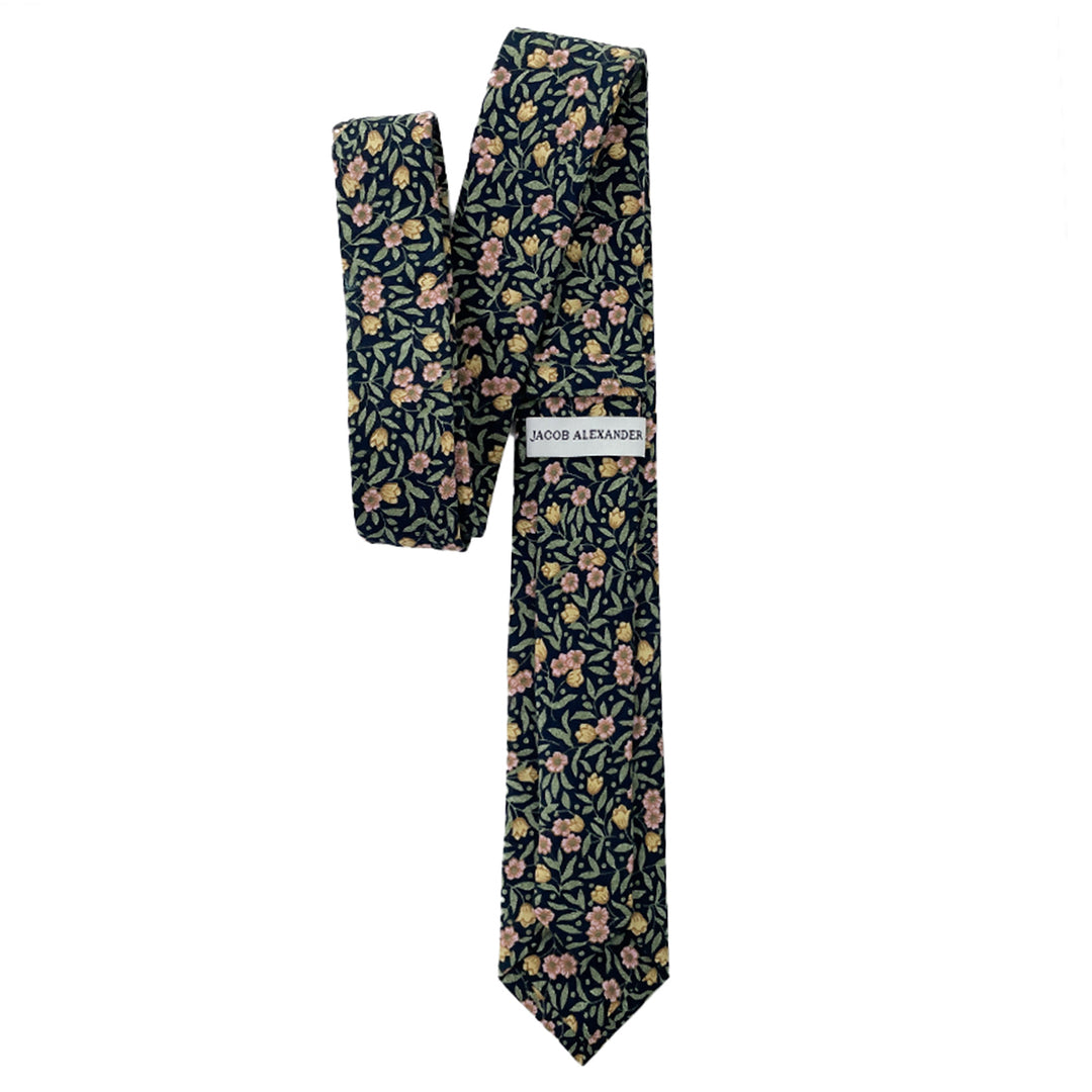Meadow Floral Slim Tie - Green/Navy