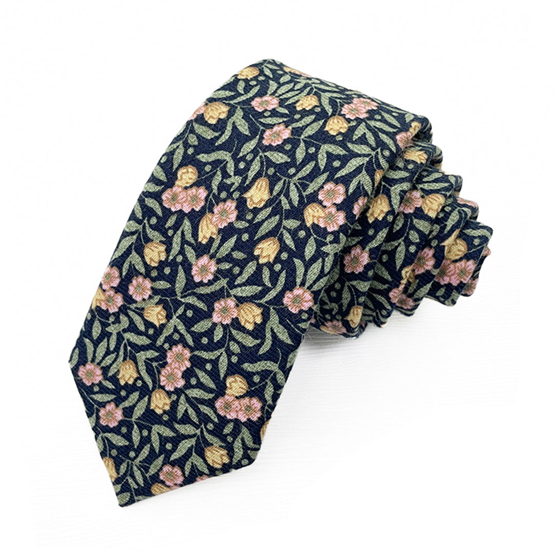 Meadow Floral Slim Tie - Green/Navy