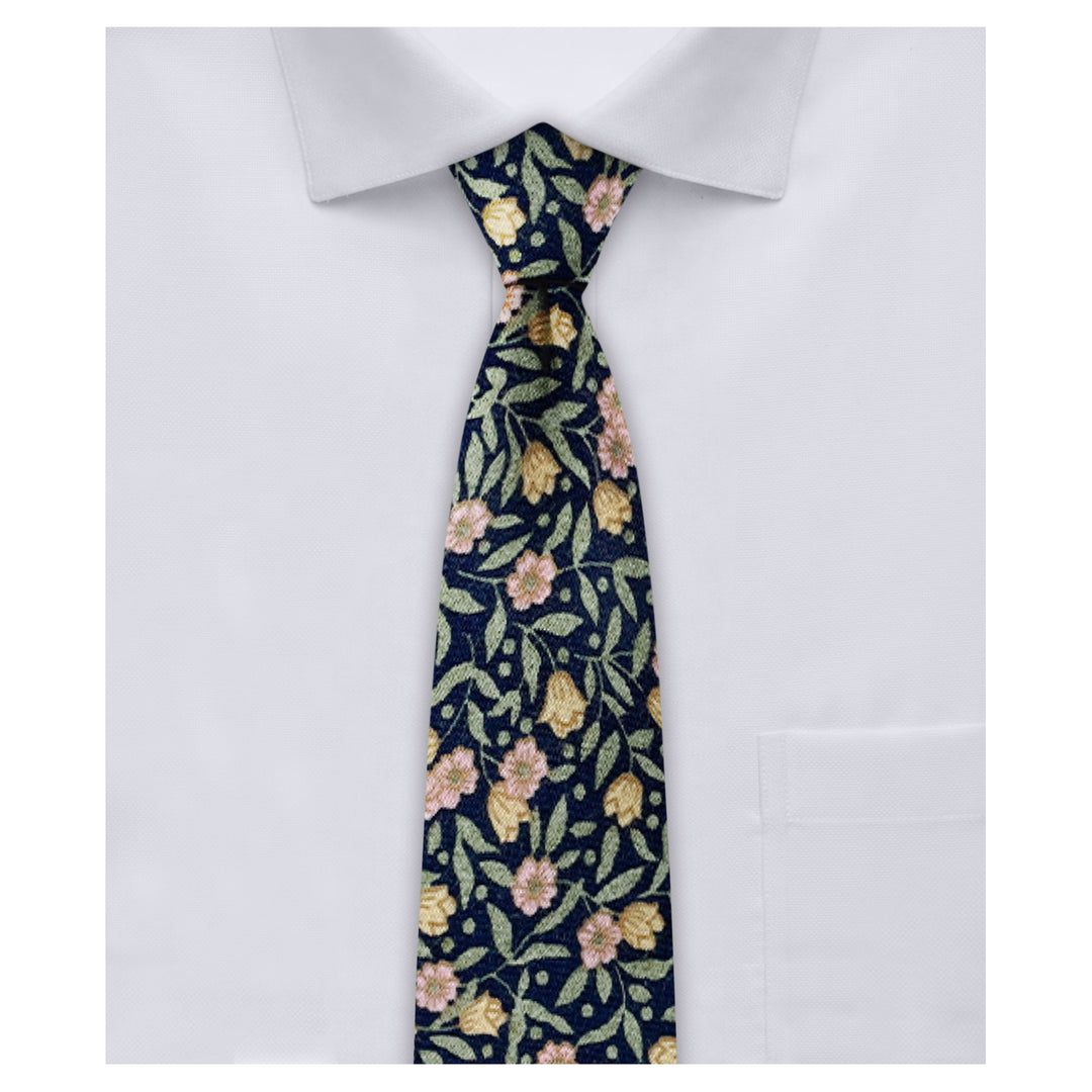 Meadow Floral Slim Tie - Green/Navy