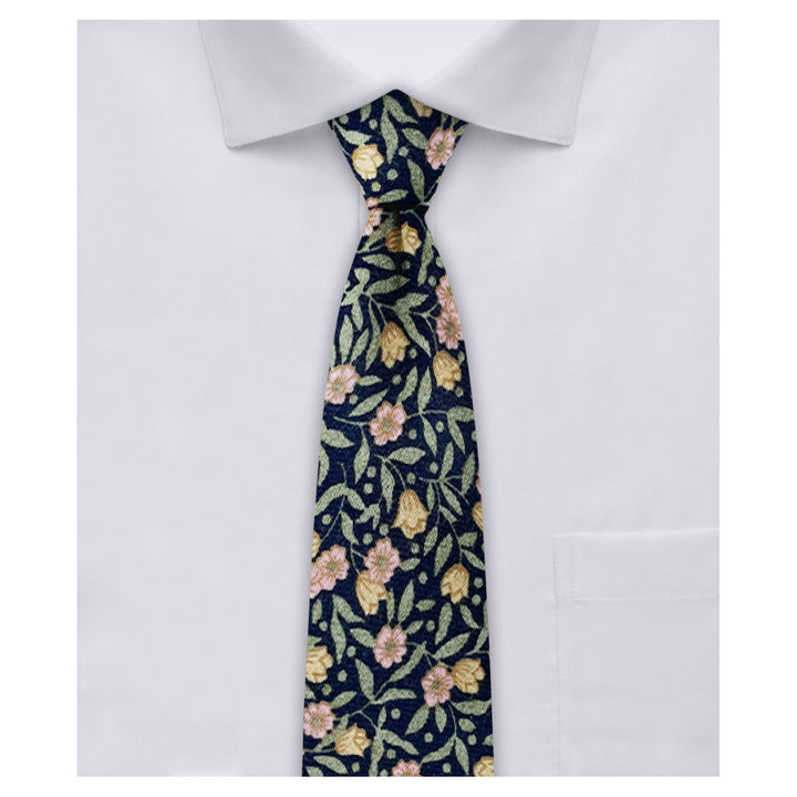 Meadow Floral Slim Tie - Green/Navy
