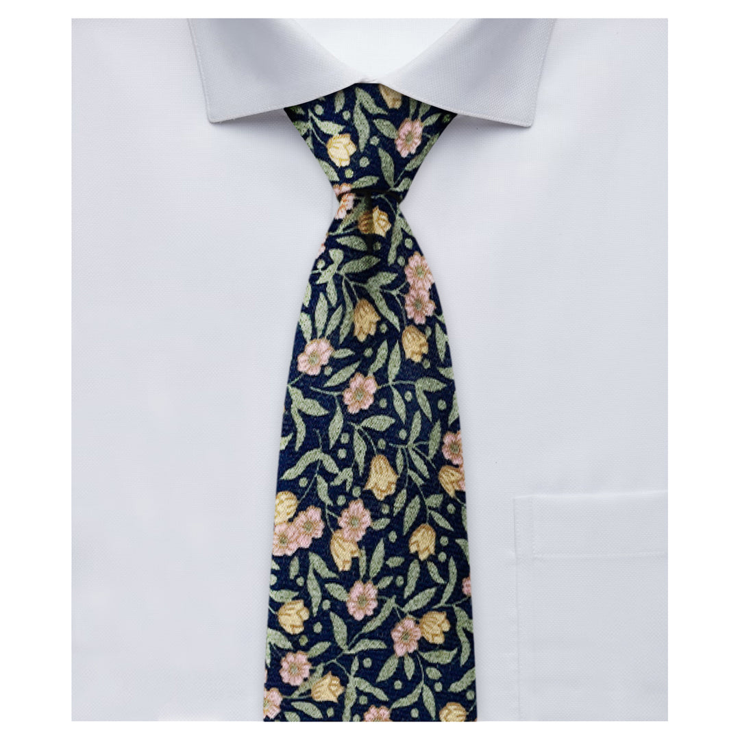 Meadow Floral Tie - Green/Navy