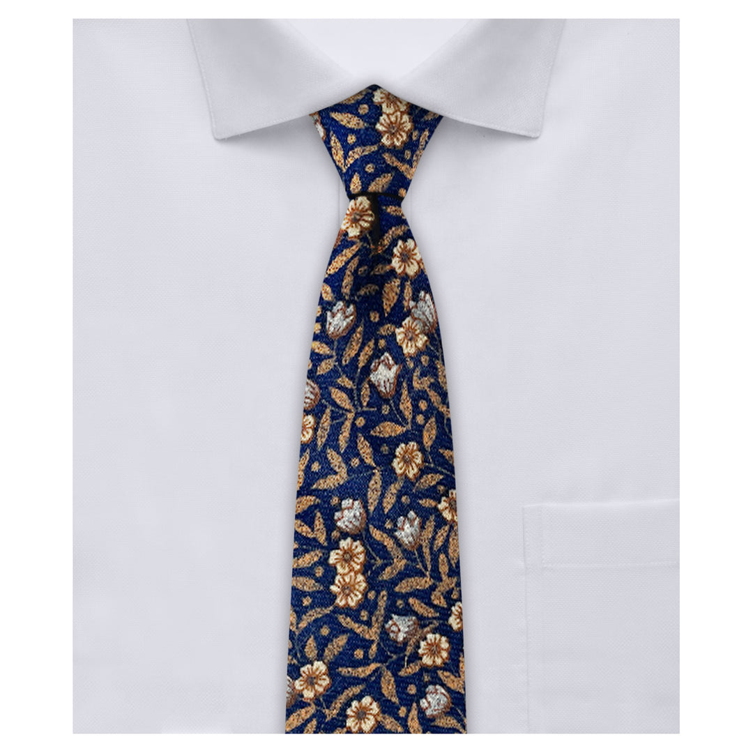 Meadow Floral Slim Tie - Rust/Navy