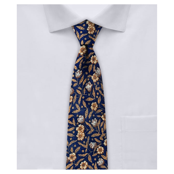 Meadow Floral Slim Tie - Rust/Navy