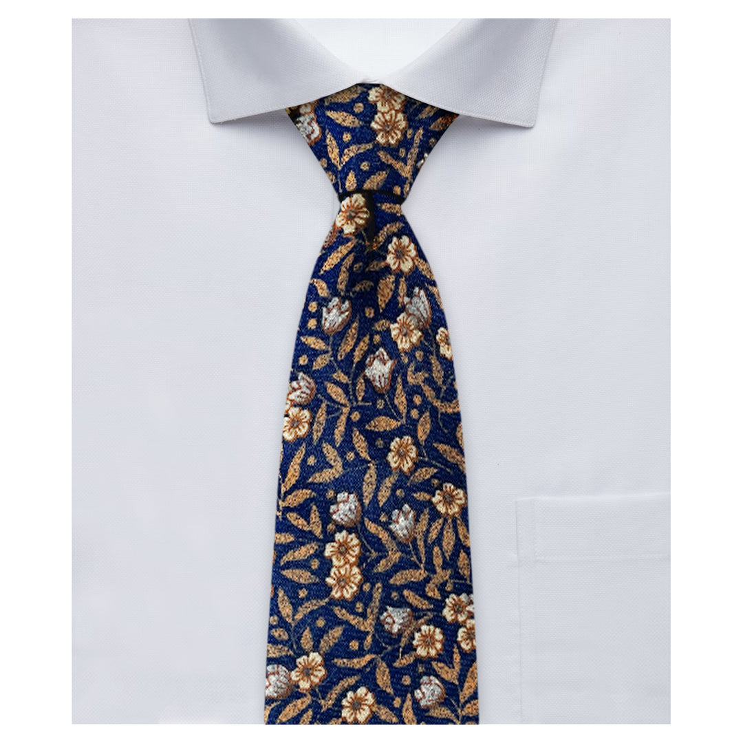 Wedding Meadow Floral Slim Tie - Rust/Navy