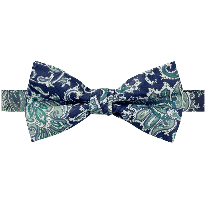 English Paisley Banded Bow Tie - Blue