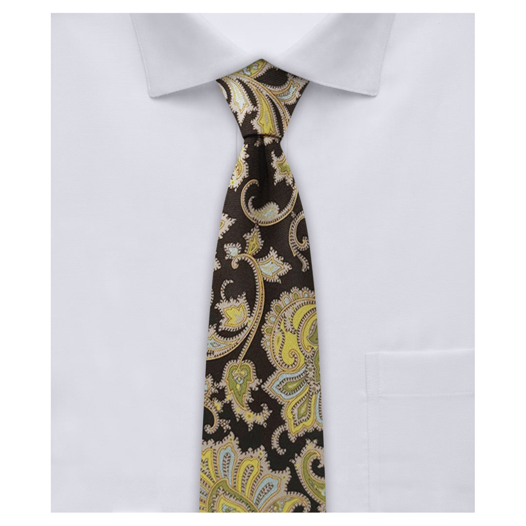 English Paisley Slim Tie - Brown