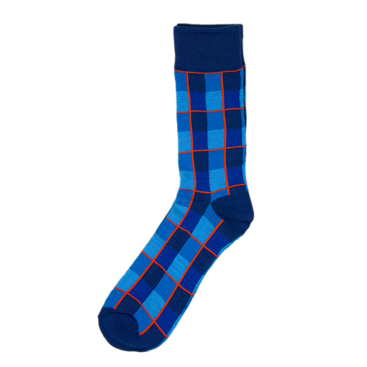 Squares Grid Lines Crew Socks - Blue