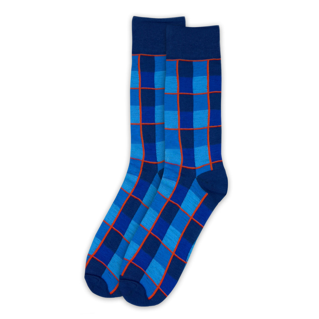Squares Grid Lines Crew Socks - Blue