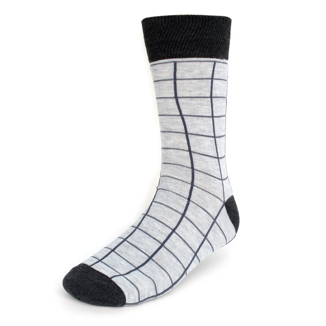 Grid Lines Crew Socks - Light Gray Black