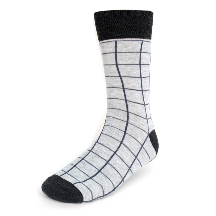 Grid Lines Crew Socks - Light Gray Black