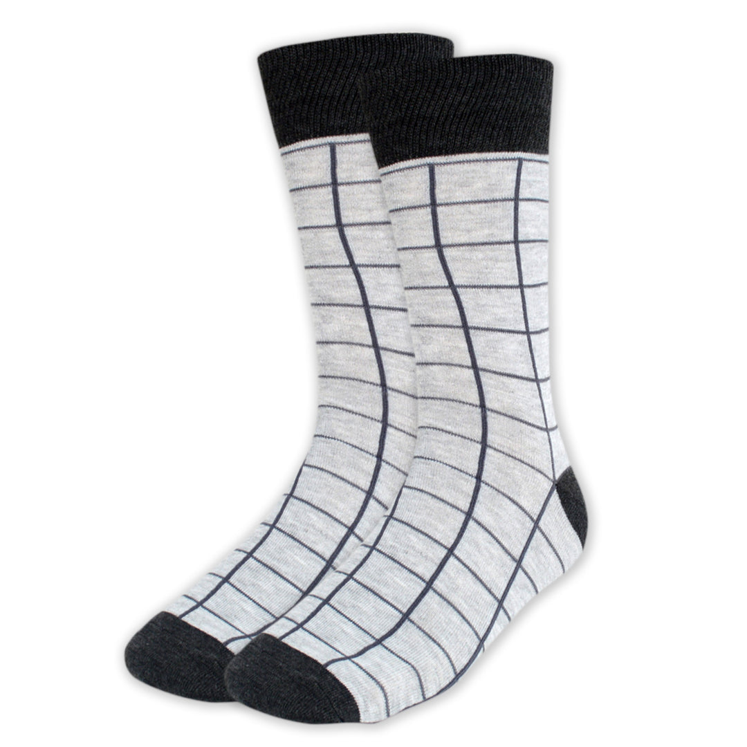 Grid Lines Crew Socks - Light Gray Black